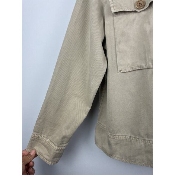 J. Crew Women’s Tan 100% Cotton Button Front Safari Crop Distress Utility Jacket - Picture 2 of 11